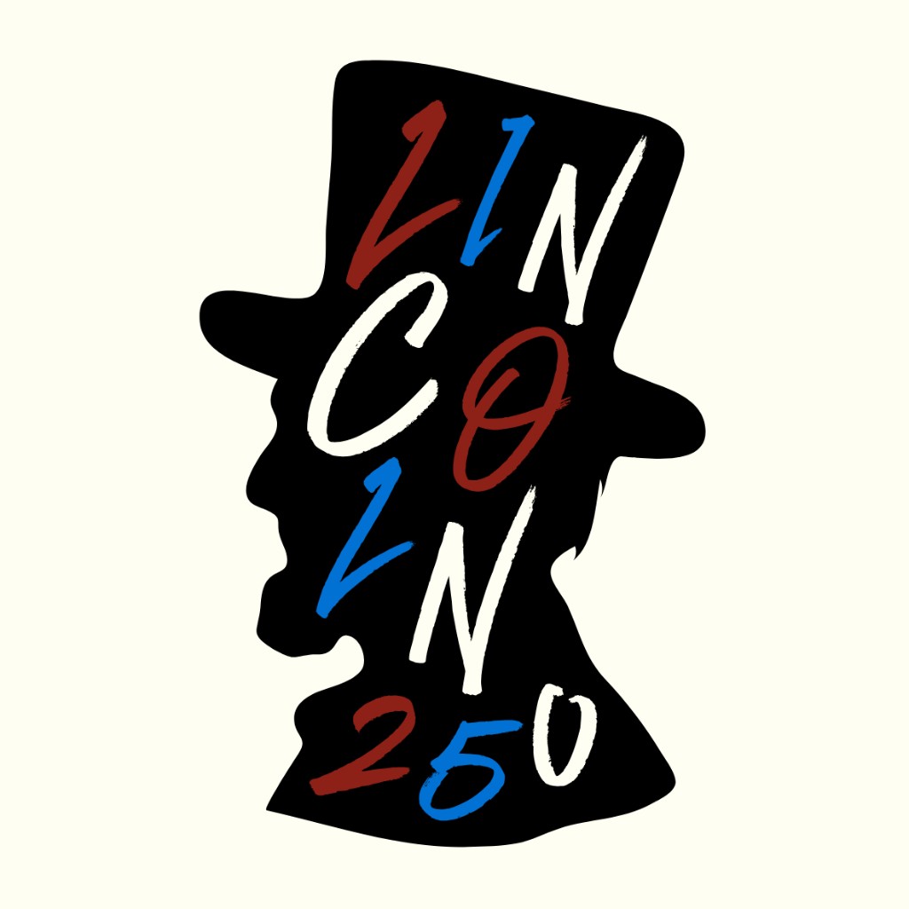 Lincoln250 logo: Lincoln silhouette with hand-lettered LINCOLN 250 in red, white, and blue